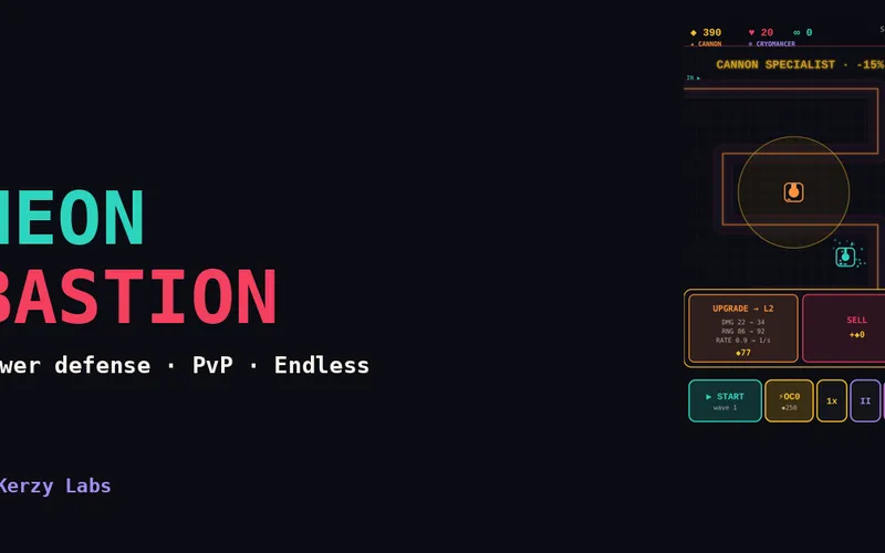 Neon Bastion tower defense board